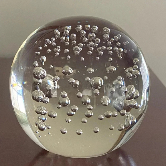 Clear controlled bubble paperweight 3” clear polished bottom unsigned - Picture 3 of 6